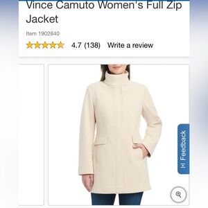 Vince Camuto Classic Women's Cream Full Zip Jacket Med NWT
